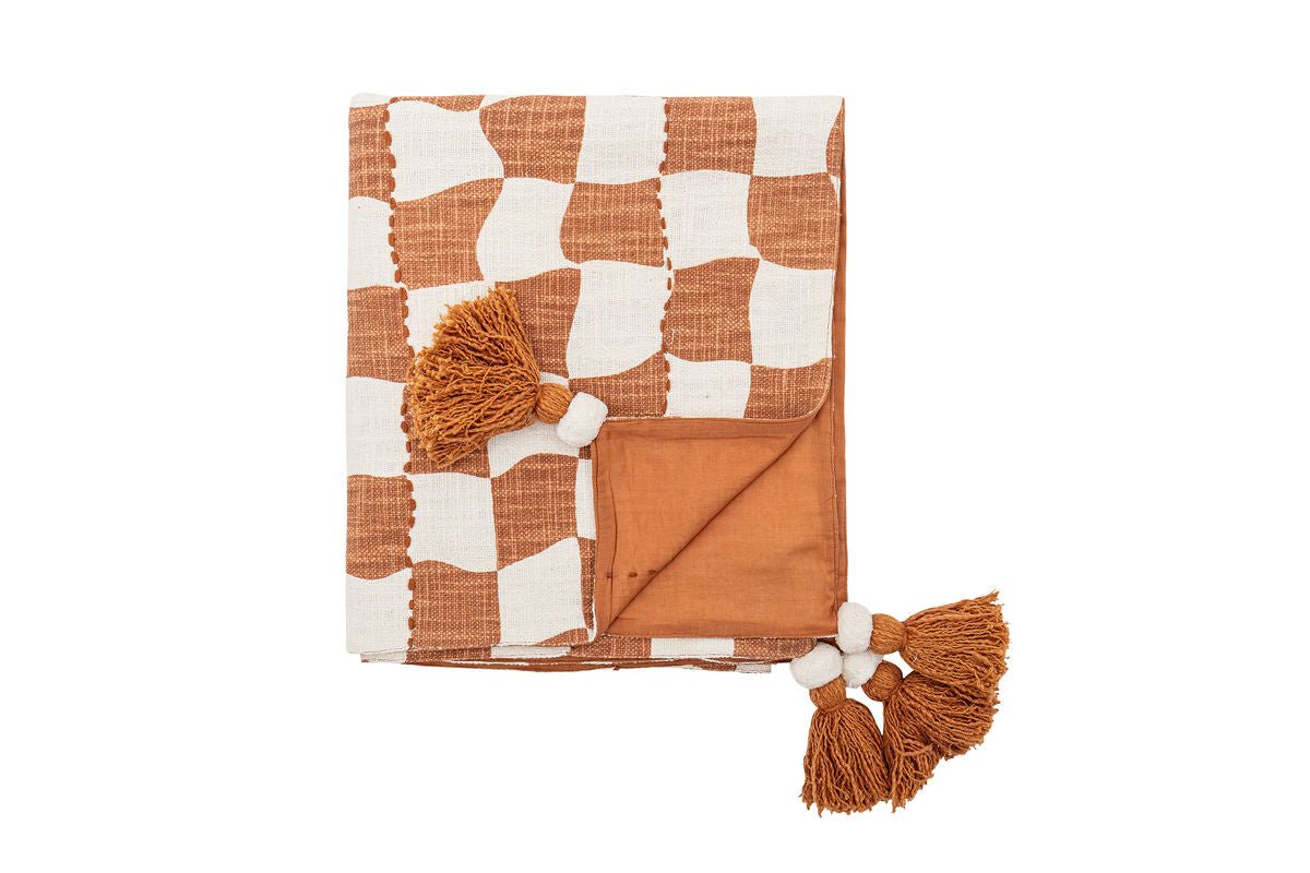 Plaid Maru – Grafisch ruitpatroon in bruin en wit