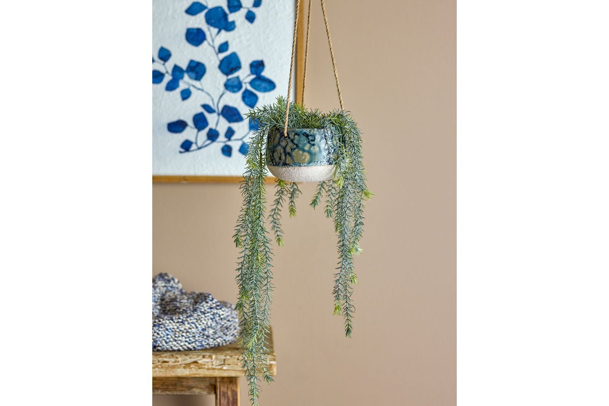 Hangbloempot „Aquila“ – Blauwe steengoed
