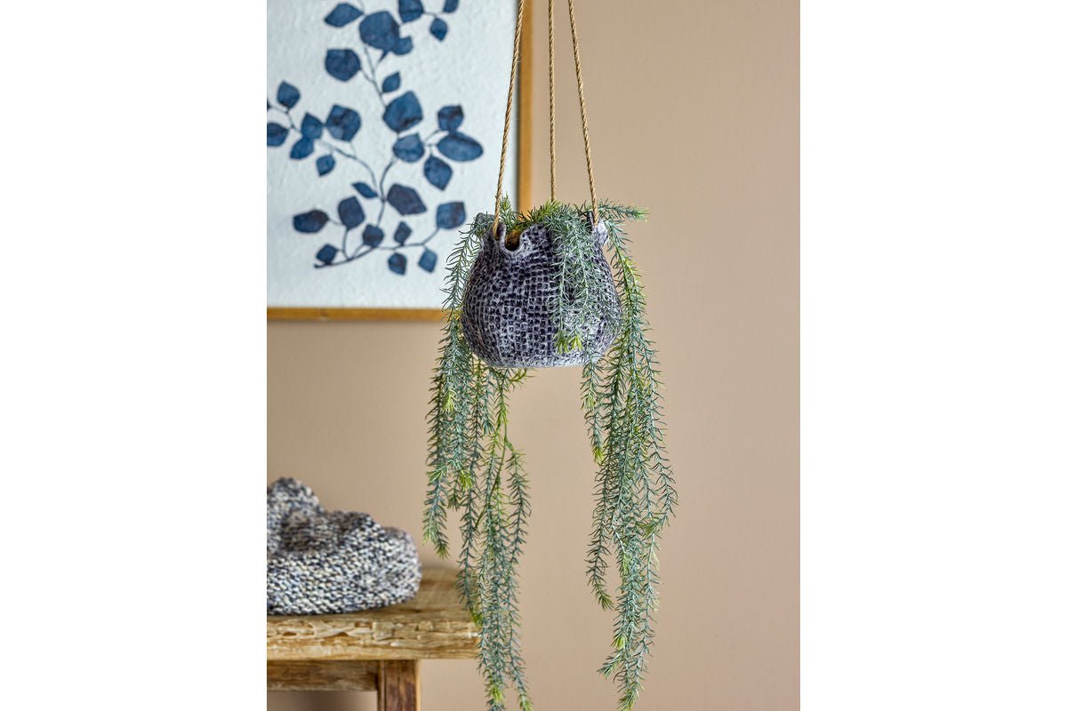 Hangbloempot „Nalia“ – Blauw steengoed