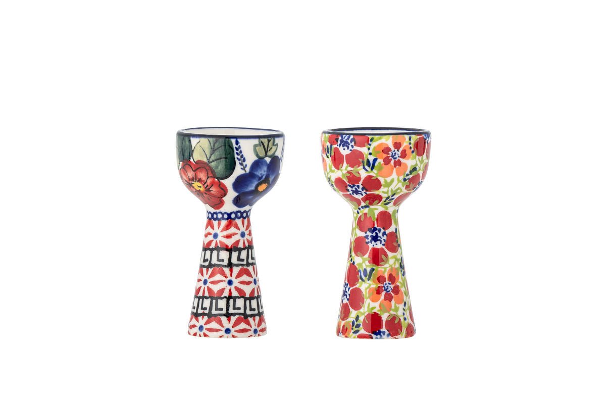 Eierdop Granny – Met de hand beschilderde bloemmotieven van steengoed (set van 2)