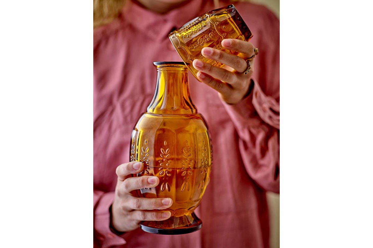 Dekanter- en glasset Lior – glas in warme barnsteenkleur