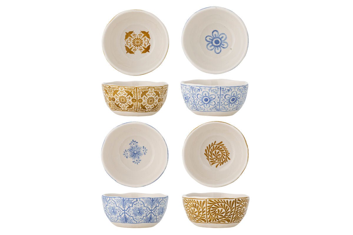Schaaltjes Savio – Decoratieve patronen in blauw- en goudtinten (set van 4)