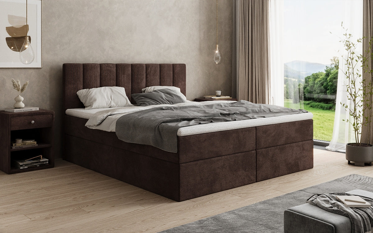 Boxspringbed Sofia in Ribstof met opbergruimte