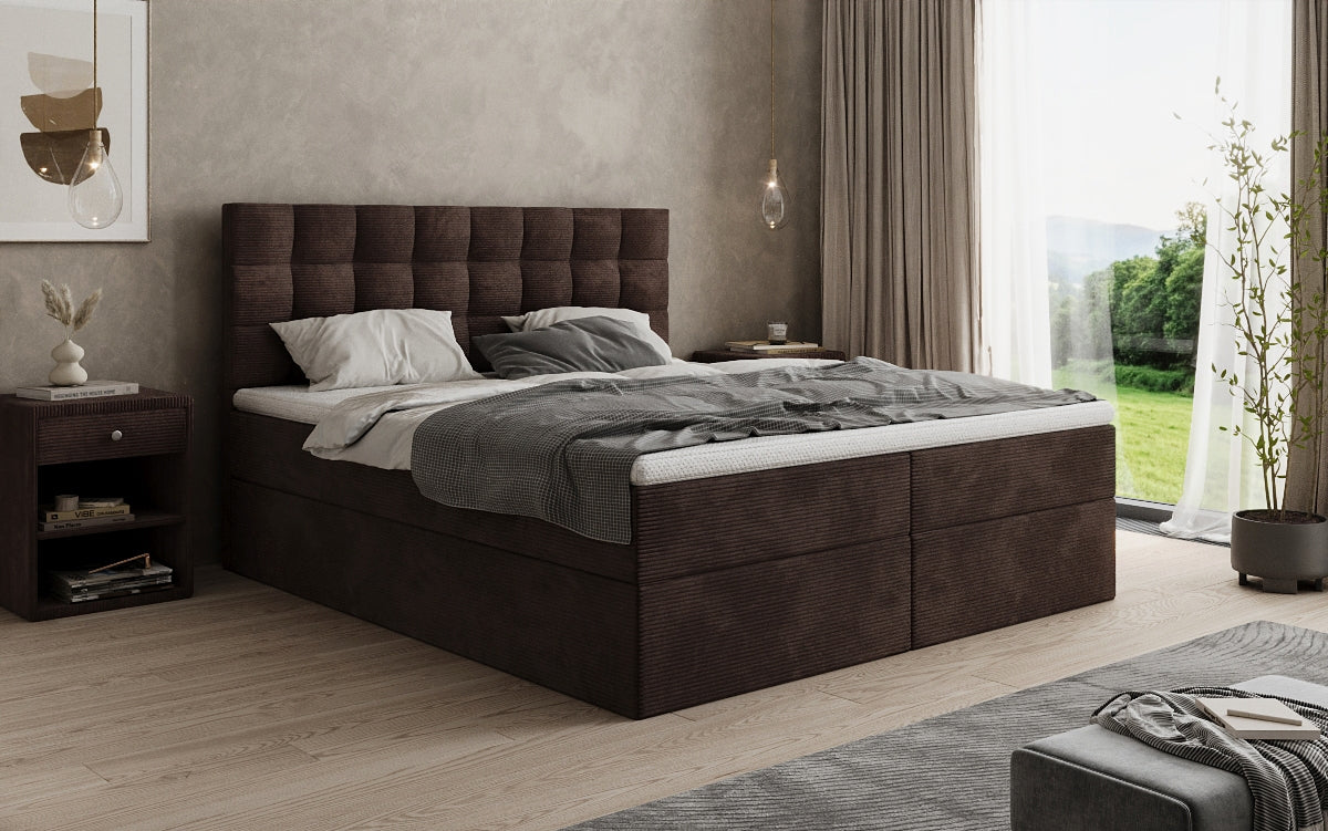 Boxspringbed Como in Ribstof met opbergruimte