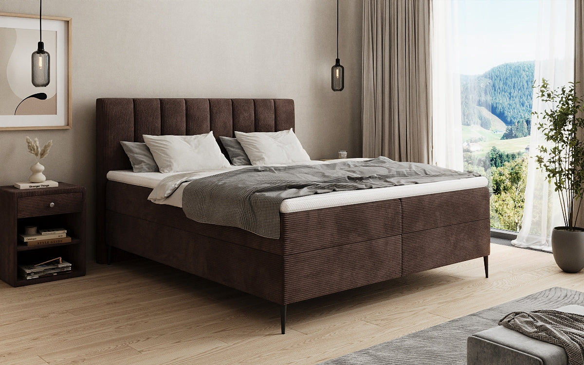 Boxspringbed Lucca in Ribstof met opbergruimte en poten