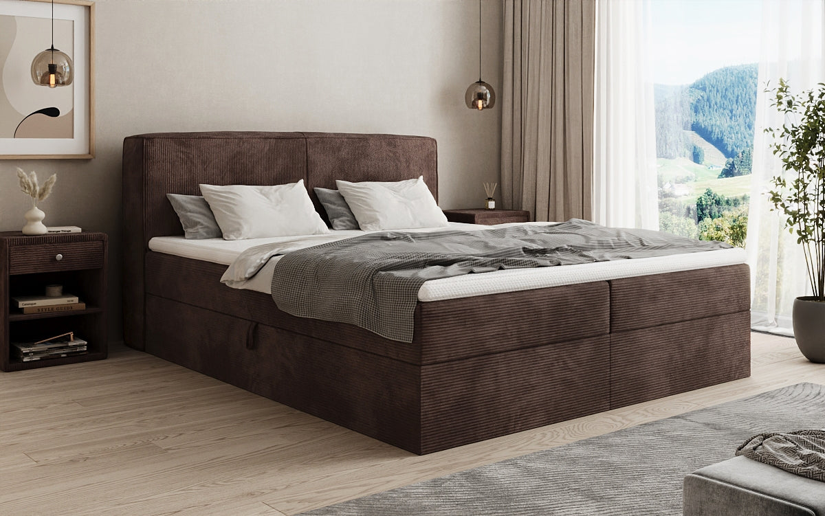 Boxspringbed Marea in Ribstof met opbergruimte