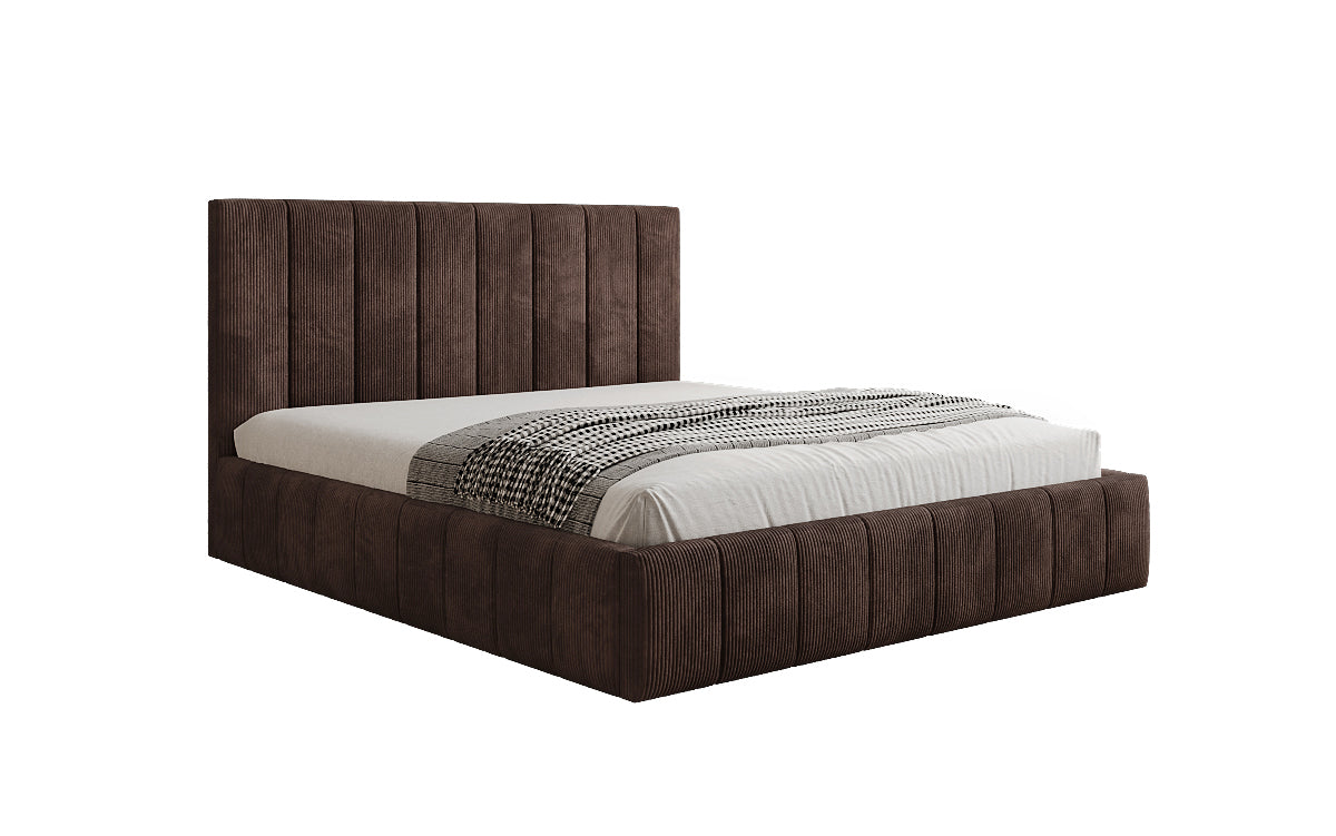 Designer gestoffeerd bed Maja in Ribstof met opbergruimte