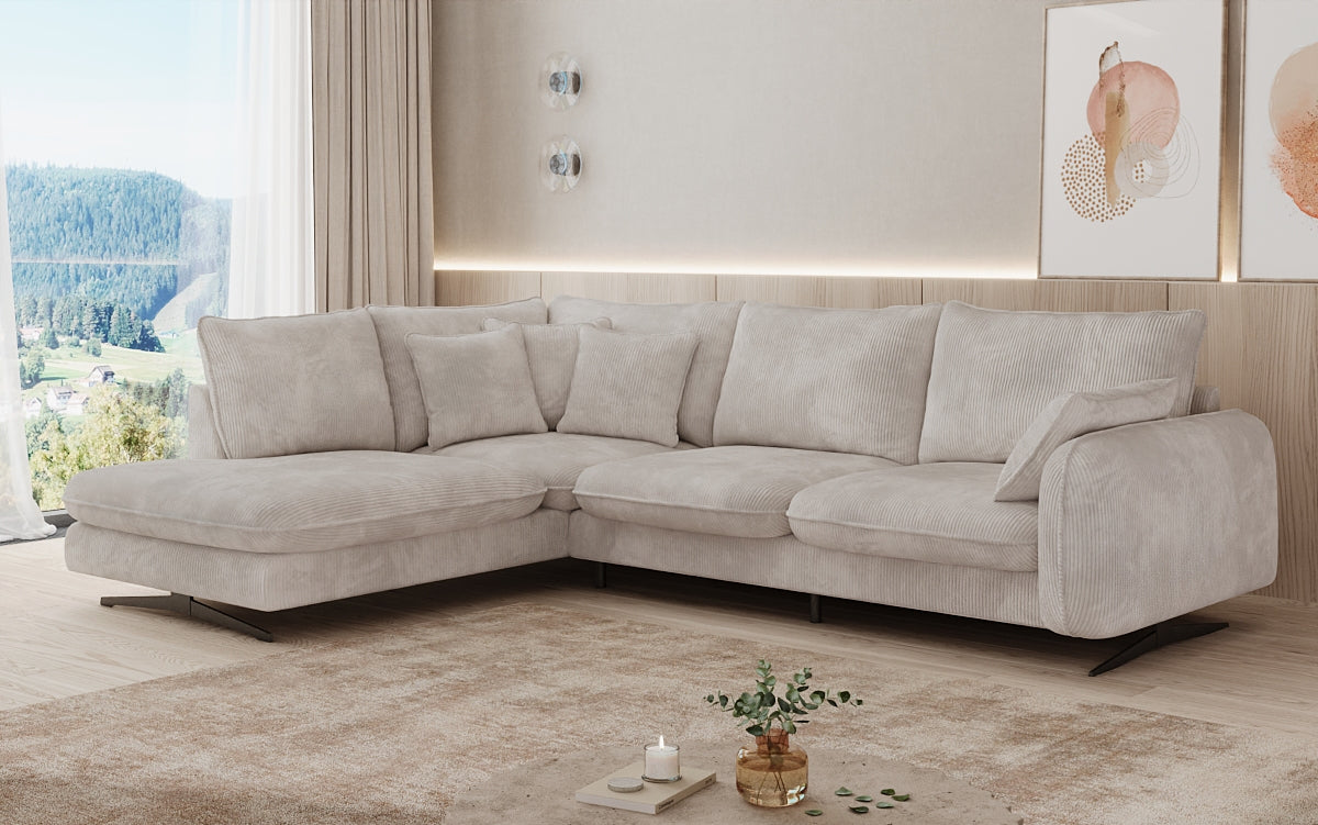 Designhoekbank Laguna met metalen poten in Ribstof