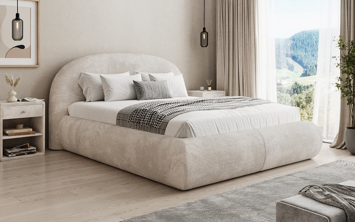 Design gestoffeerd bed Loop in Ribstof met opbergruimte