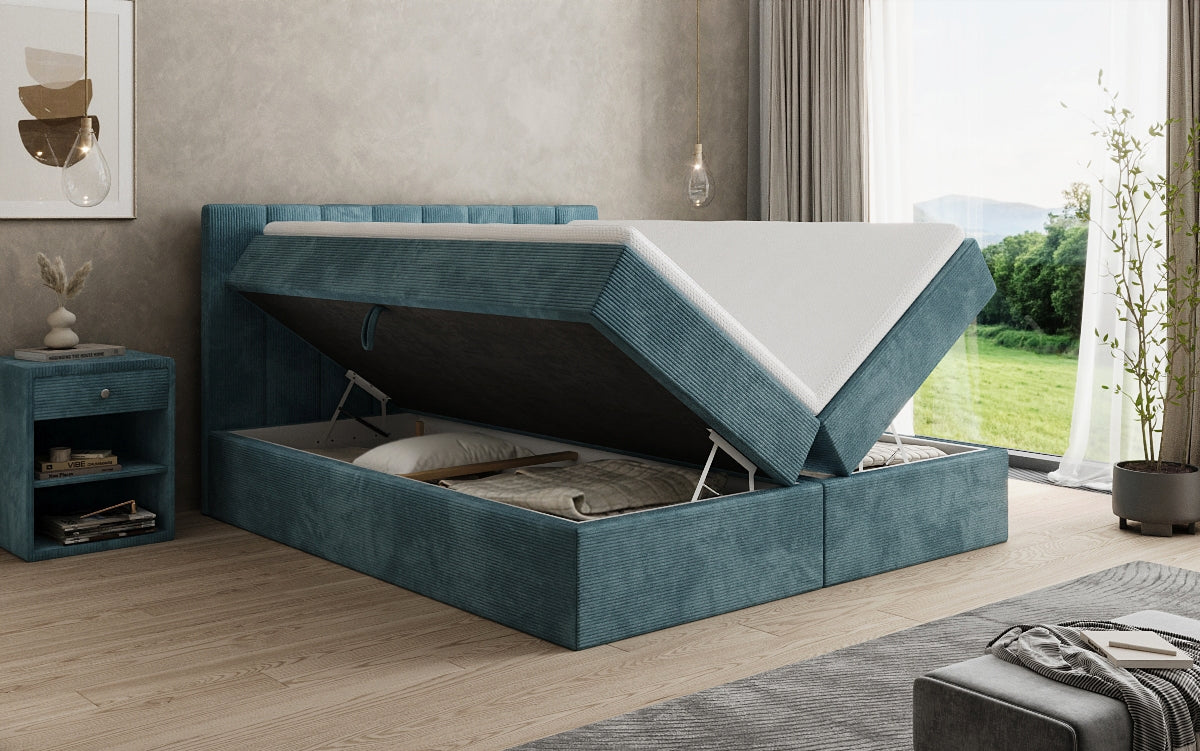 Boxspringbed Sofia in Ribstof met opbergruimte