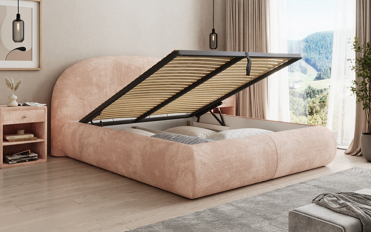 Design gestoffeerd bed Loop in Ribstof met opbergruimte