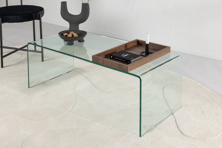 Salontafel Klaro - van glas met houten dienblad