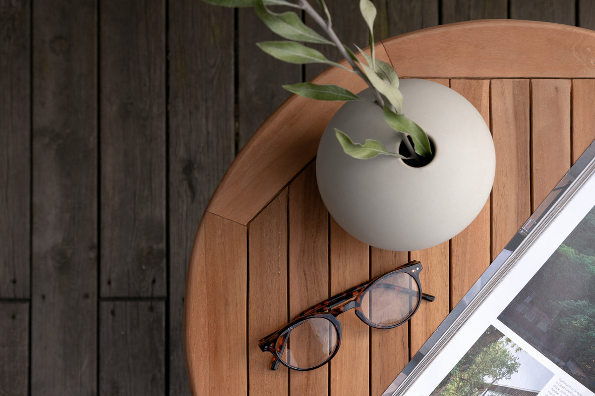 Salontafel Hans - Ø50 met teakhout in natuurlijke look