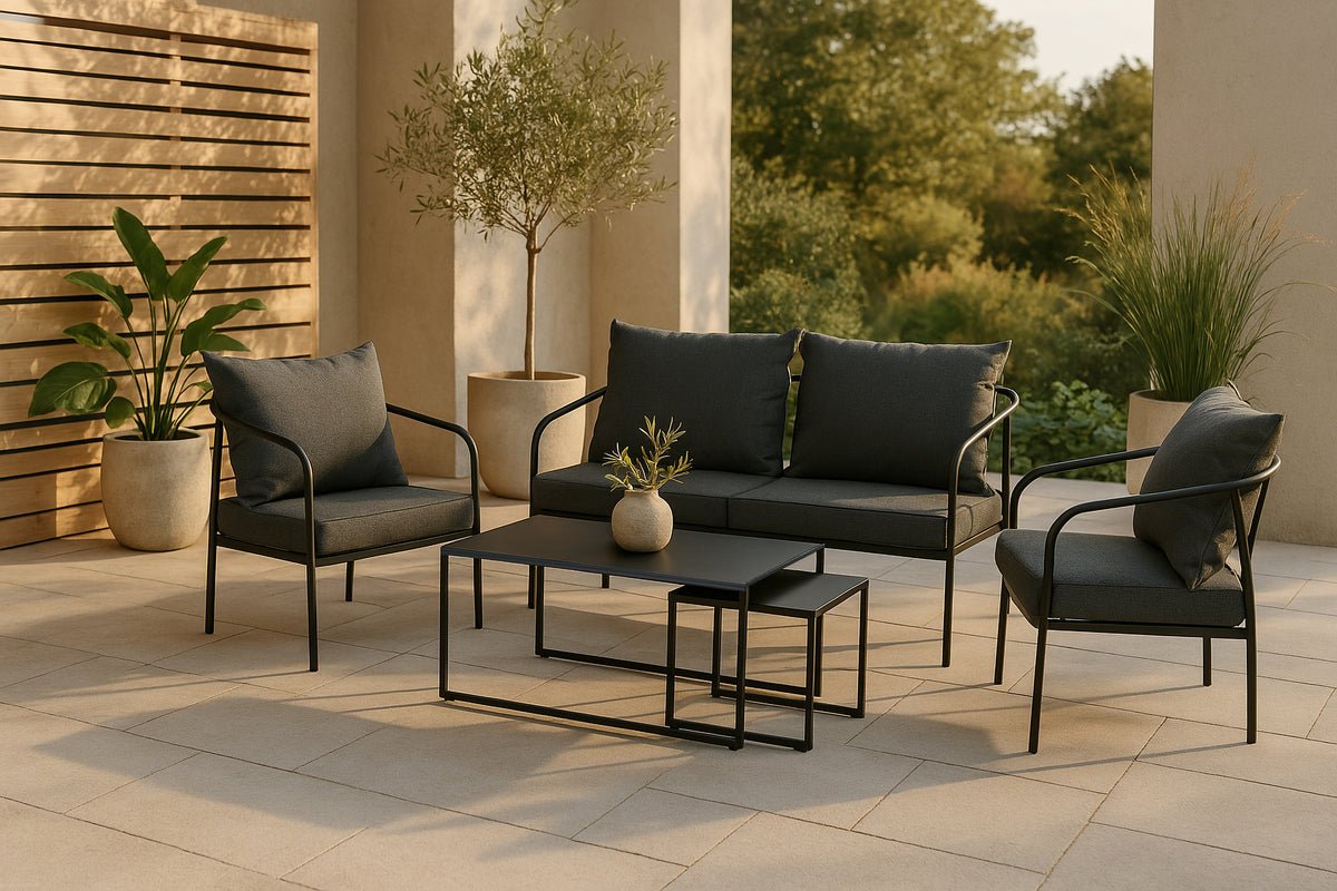 Tuin Loungeset Living - van zwart stalen frame