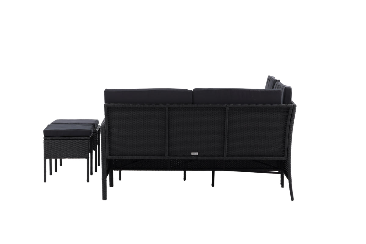 Tuin Loungeset Jess – 5-delig van zwart kunstrotan met glazen tafel