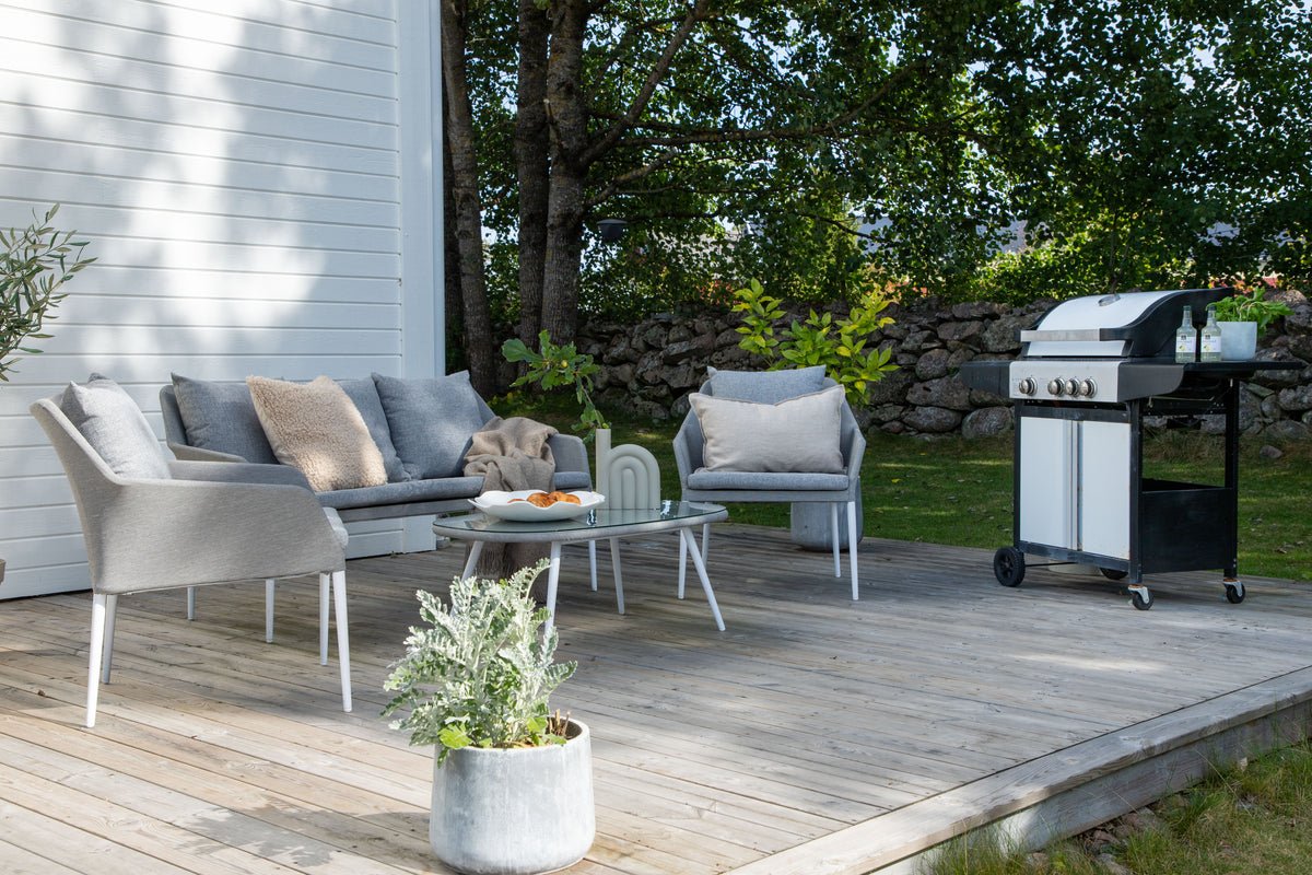 Tuin loungeset Morena - in wit met grijze stof