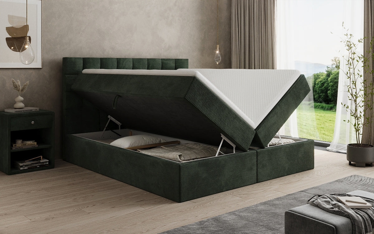 Boxspringbed Como in Ribstof met opbergruimte
