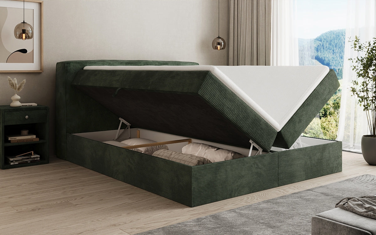 Boxspringbed Marea in Ribstof met opbergruimte