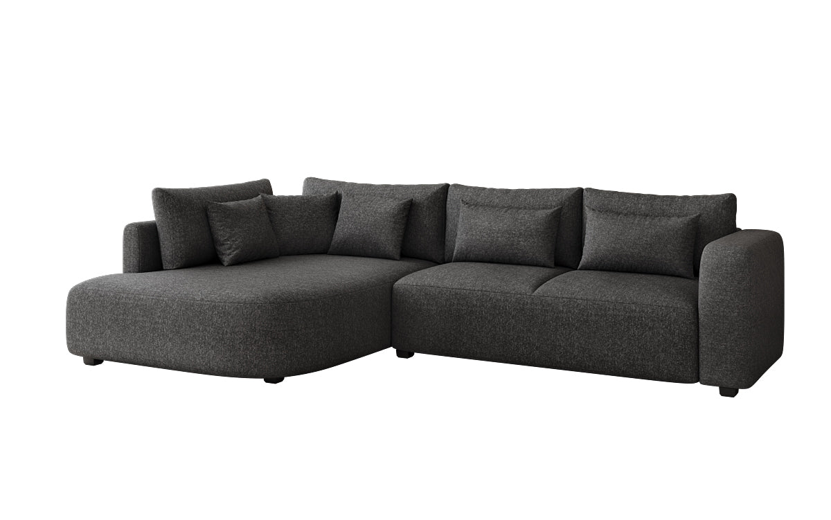Designer hoekbank Ando met brede ottomane in structuurstof