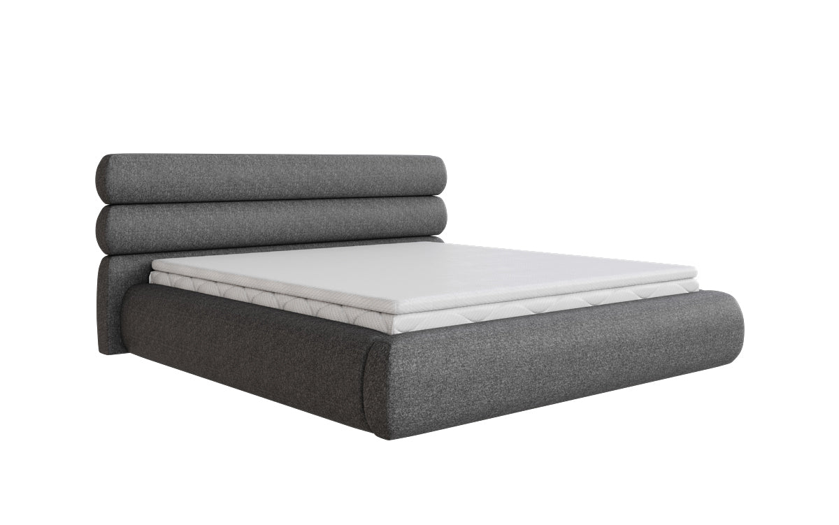 Designer gestoffeerd bed Joline in structuurstof met opbergruimte