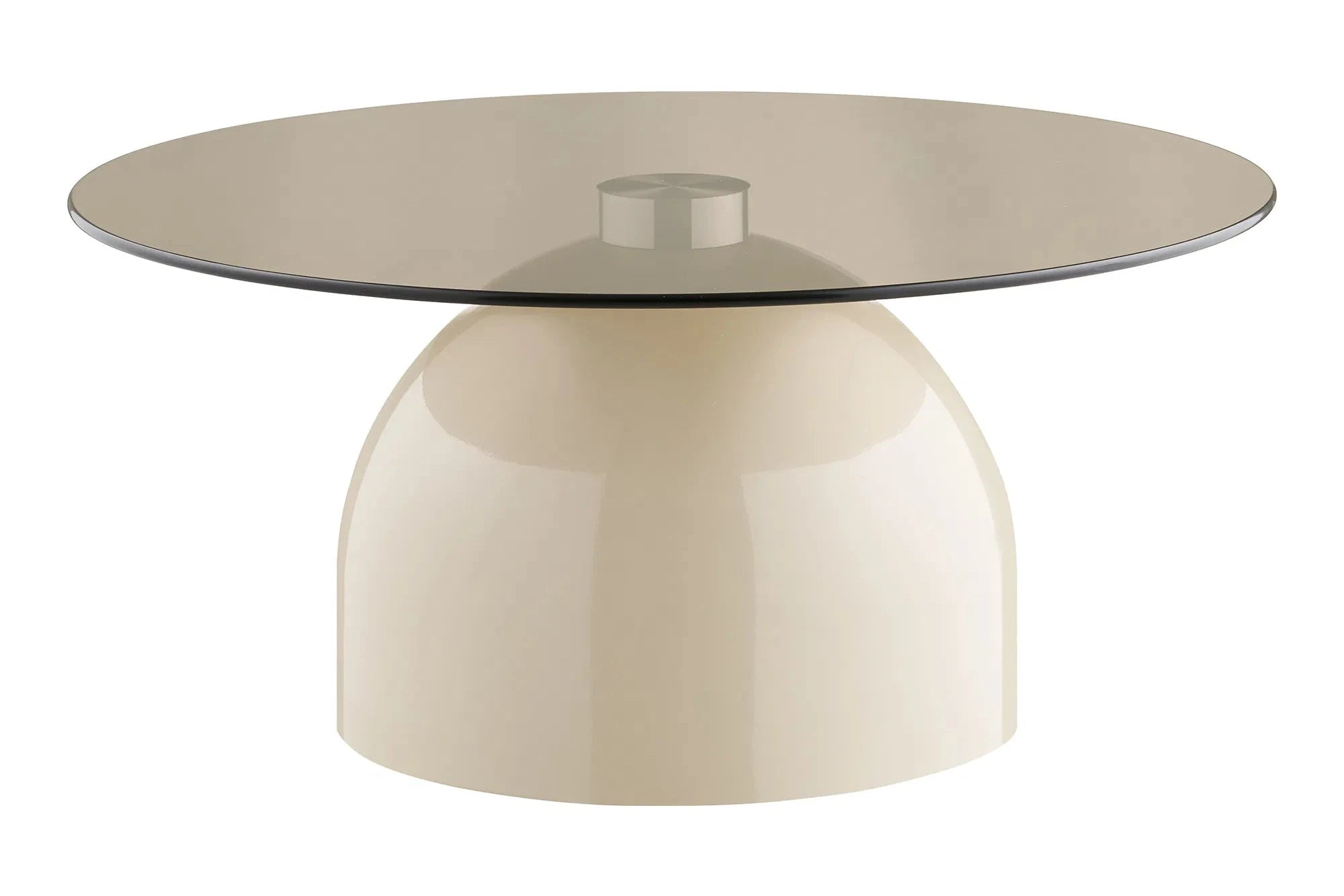 Salontafel Solvaira – met ronde glazen plaat en sculpturale metalen voet