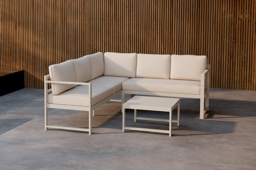 Tuin Loungeset Nadi – 3-delig met tafel in Beige van aluminium & polyester