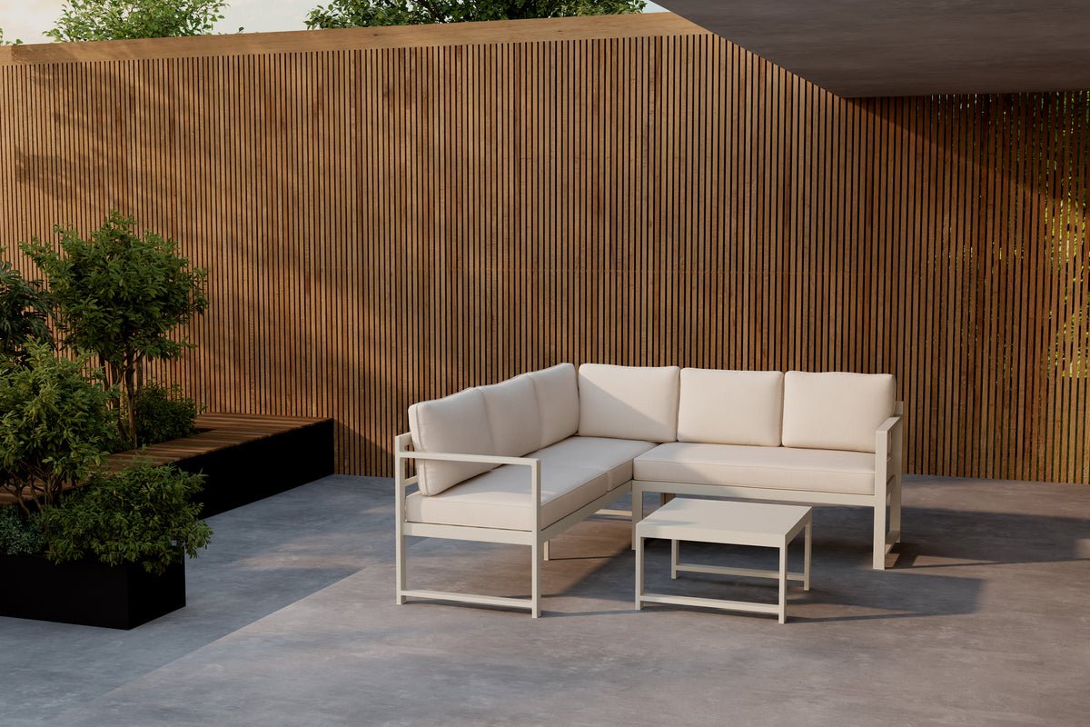 Tuin Loungeset Nadi – 3-delig met tafel in Beige van aluminium & polyester