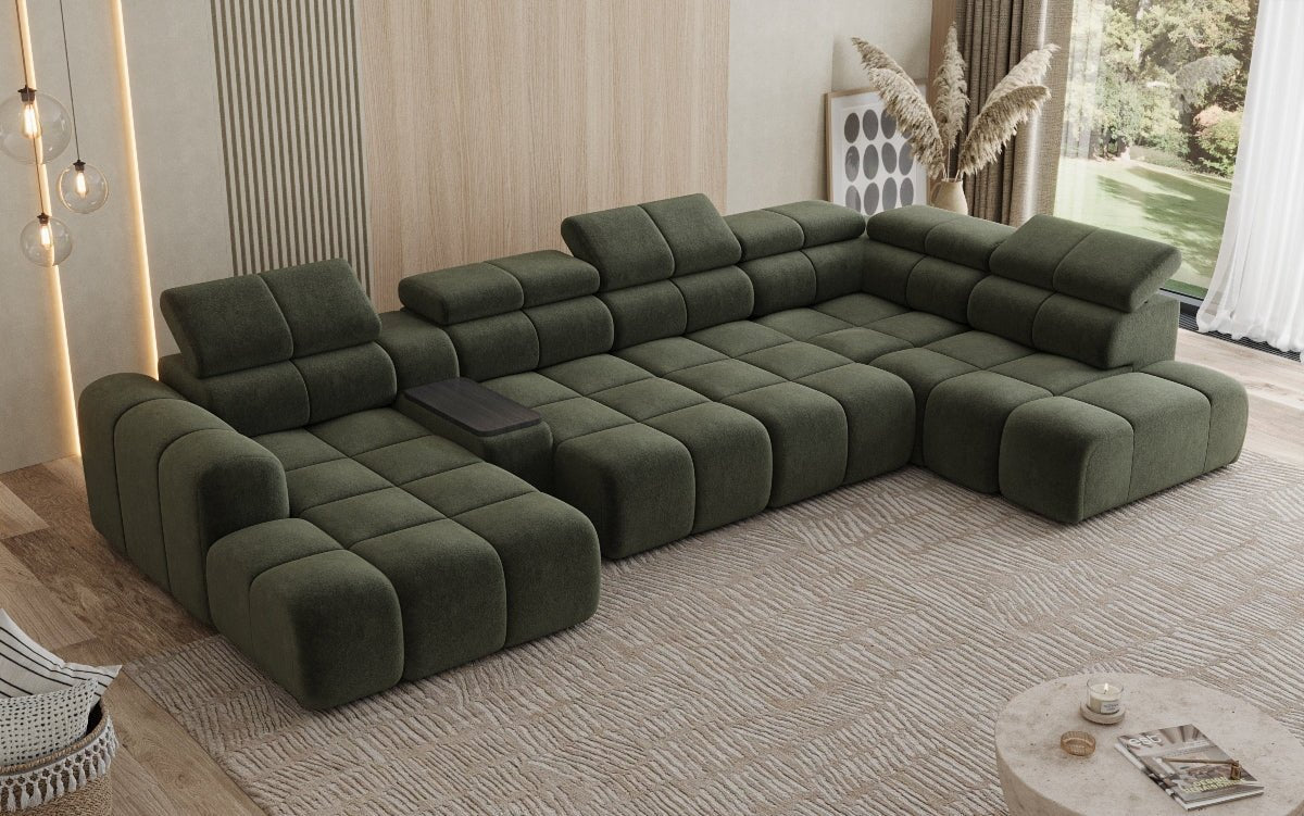 Designersofa woonlandschap Mia met elektrische zitverlenging in Chenille