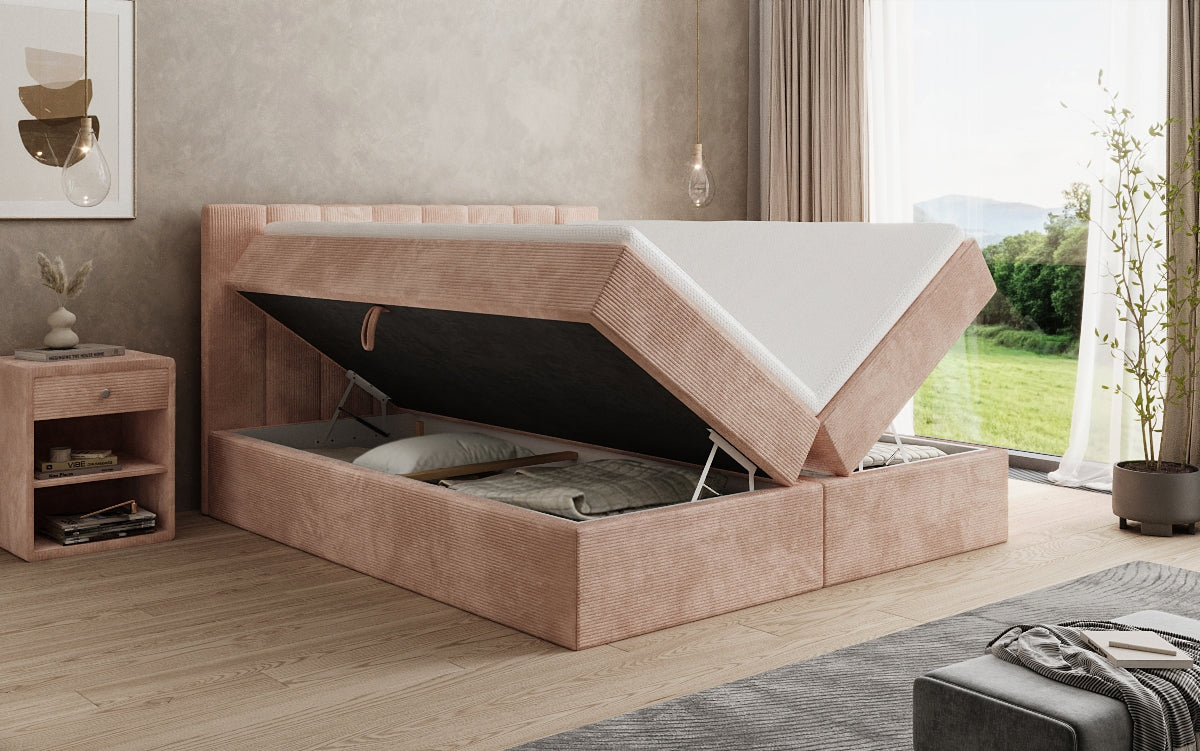 Boxspringbed Sofia in Ribstof met opbergruimte