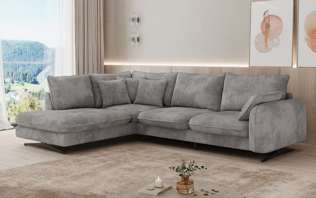 Designhoekbank Laguna met metalen poten in Ribstof
