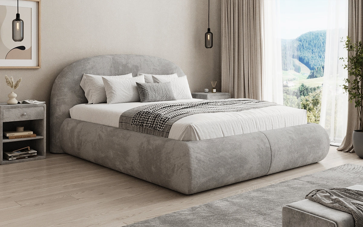 Design gestoffeerd bed Loop in Ribstof met opbergruimte