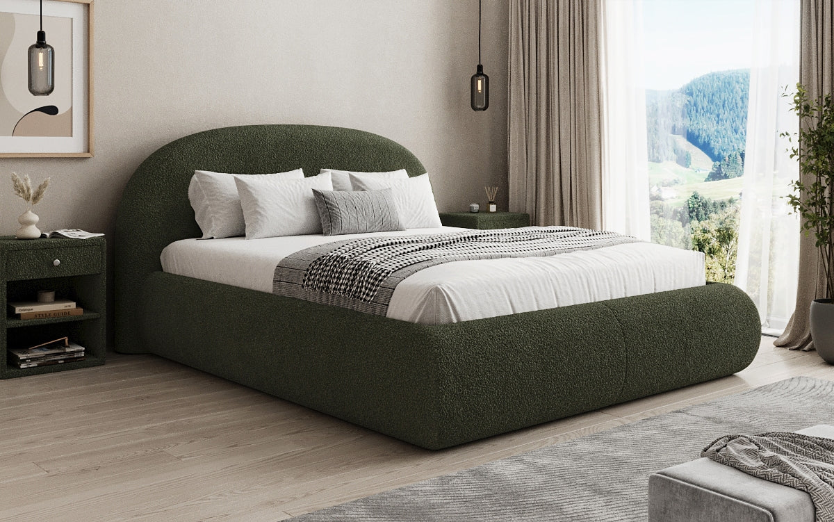 Designer gestoffeerd bed Loop in Teddystof Bouclé met opbergruimte