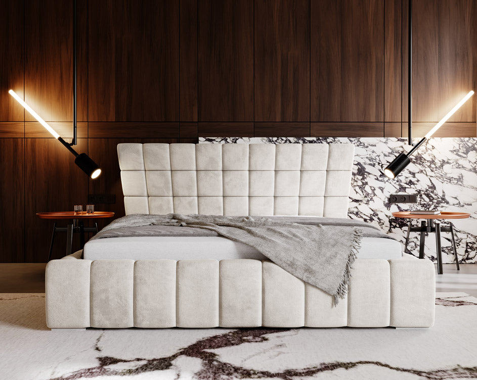 Designer gestoffeerd bed Adore in fluweel met opbergruimte