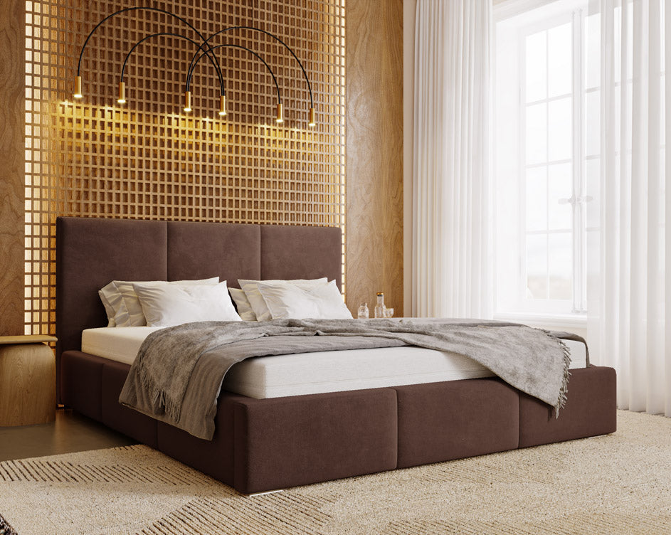 Designer gestoffeerd bed Majestic in fluweel met opbergruimte