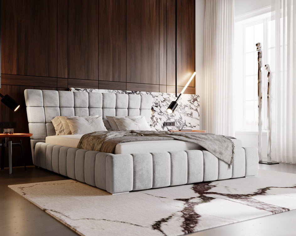 Designer gestoffeerd bed Adore in fluweel met opbergruimte