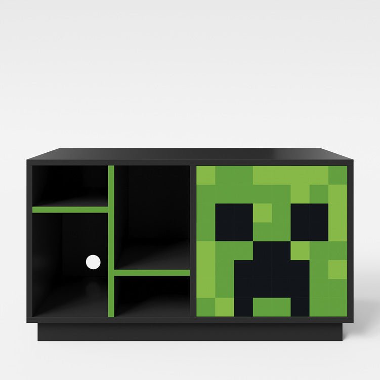 Minecraft TV-Lowboard „CreeperCube“ – met Push-Open deur & open vakken