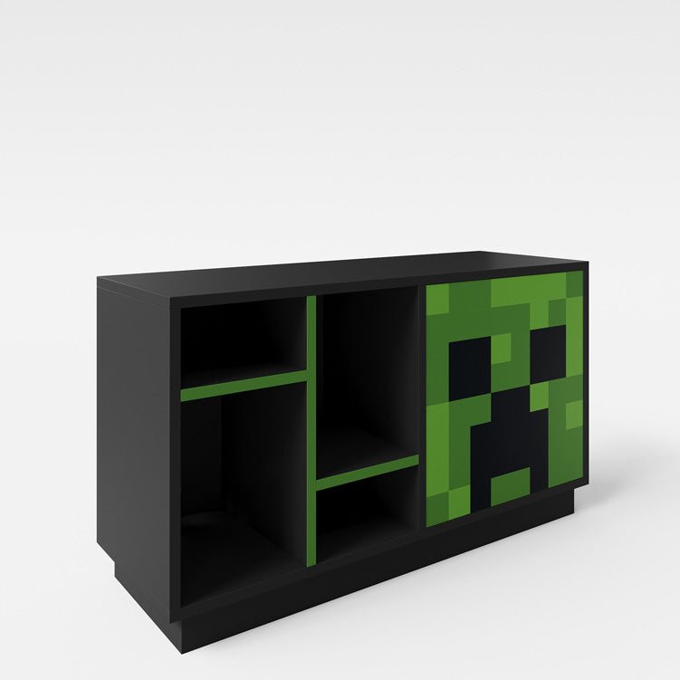 Minecraft TV-Lowboard „CreeperCube“ – met Push-Open deur & open vakken