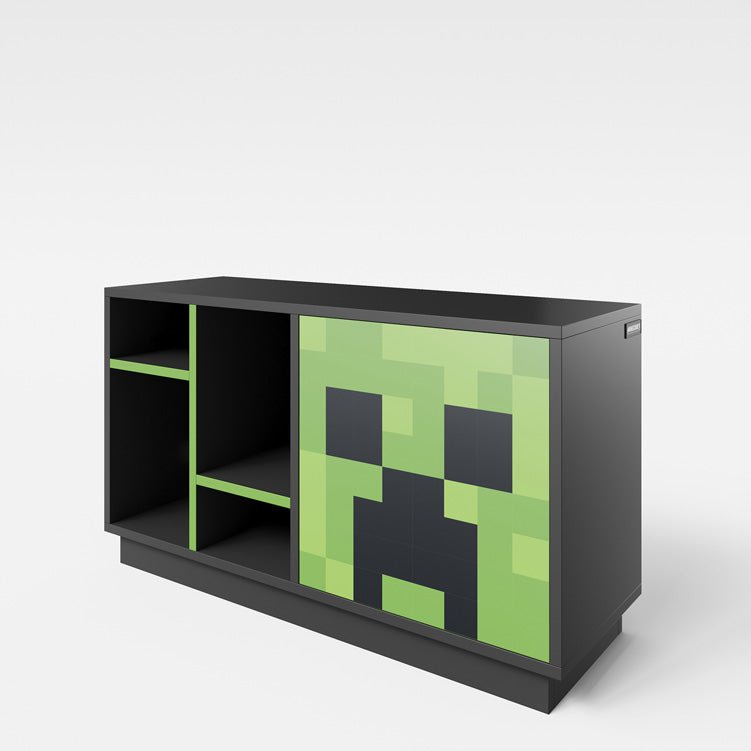 Minecraft TV-Lowboard „CreeperCube“ – met Push-Open deur & open vakken