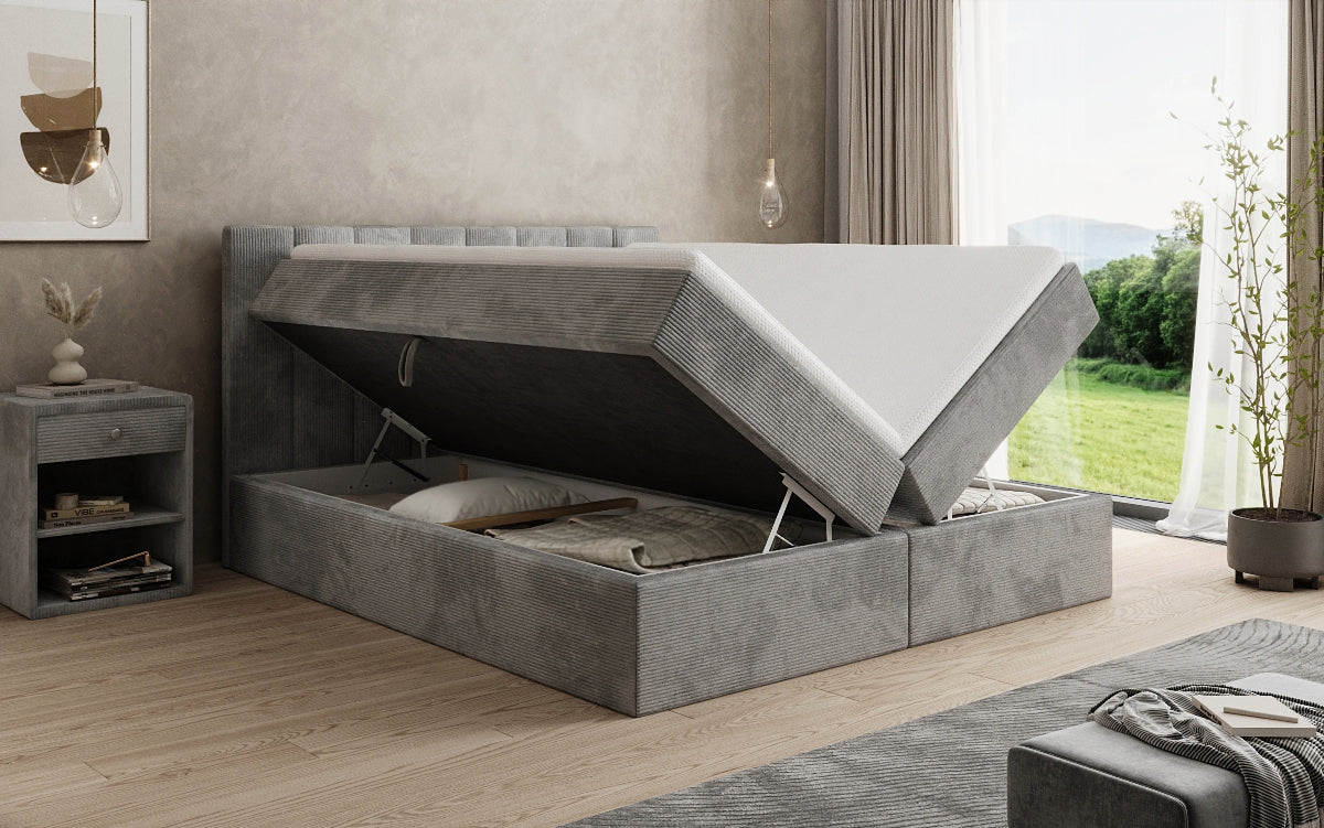 Boxspringbed Sofia in Ribstof met opbergruimte
