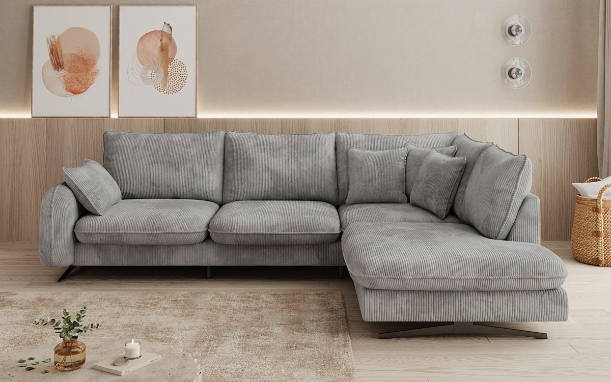 Designhoekbank Laguna met metalen poten in Ribstof