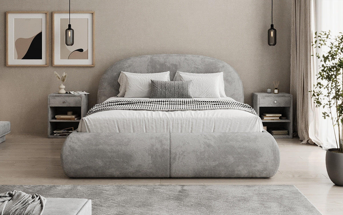 Design gestoffeerd bed Loop in Ribstof met opbergruimte