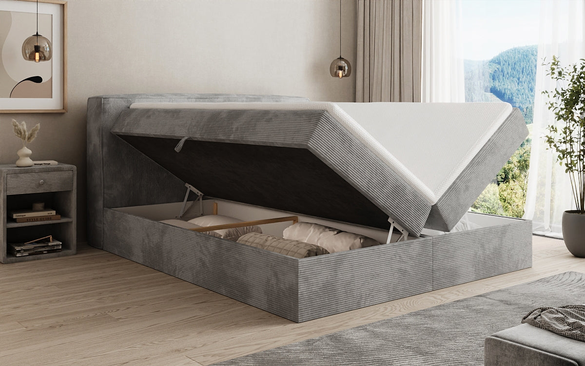 Boxspringbed Marea in Ribstof met opbergruimte