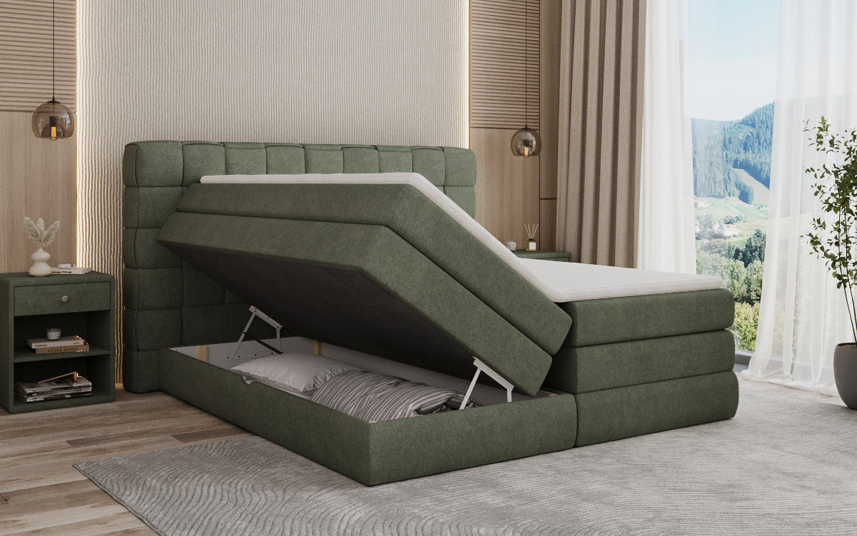 Boxspringbed Trama met opbergruimte in Stof