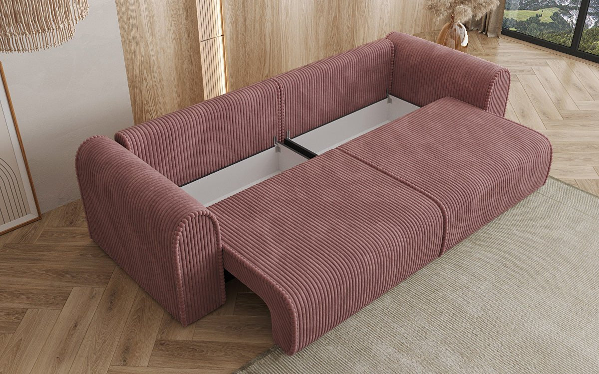 Designerbank Big Buddy 3-zits met slaapfunctie en opbergruimte in breed ribfluweel