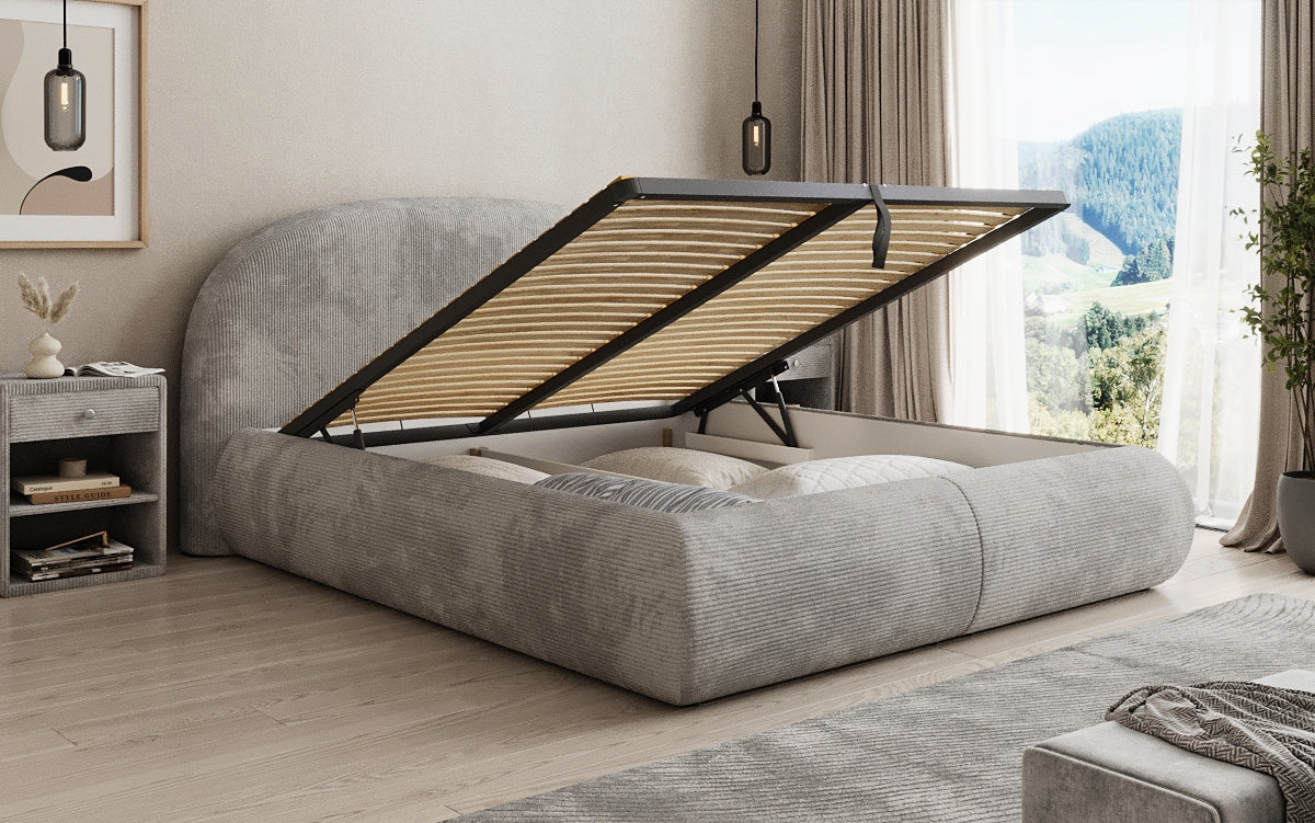 Design gestoffeerd bed Loop in Ribstof met opbergruimte
