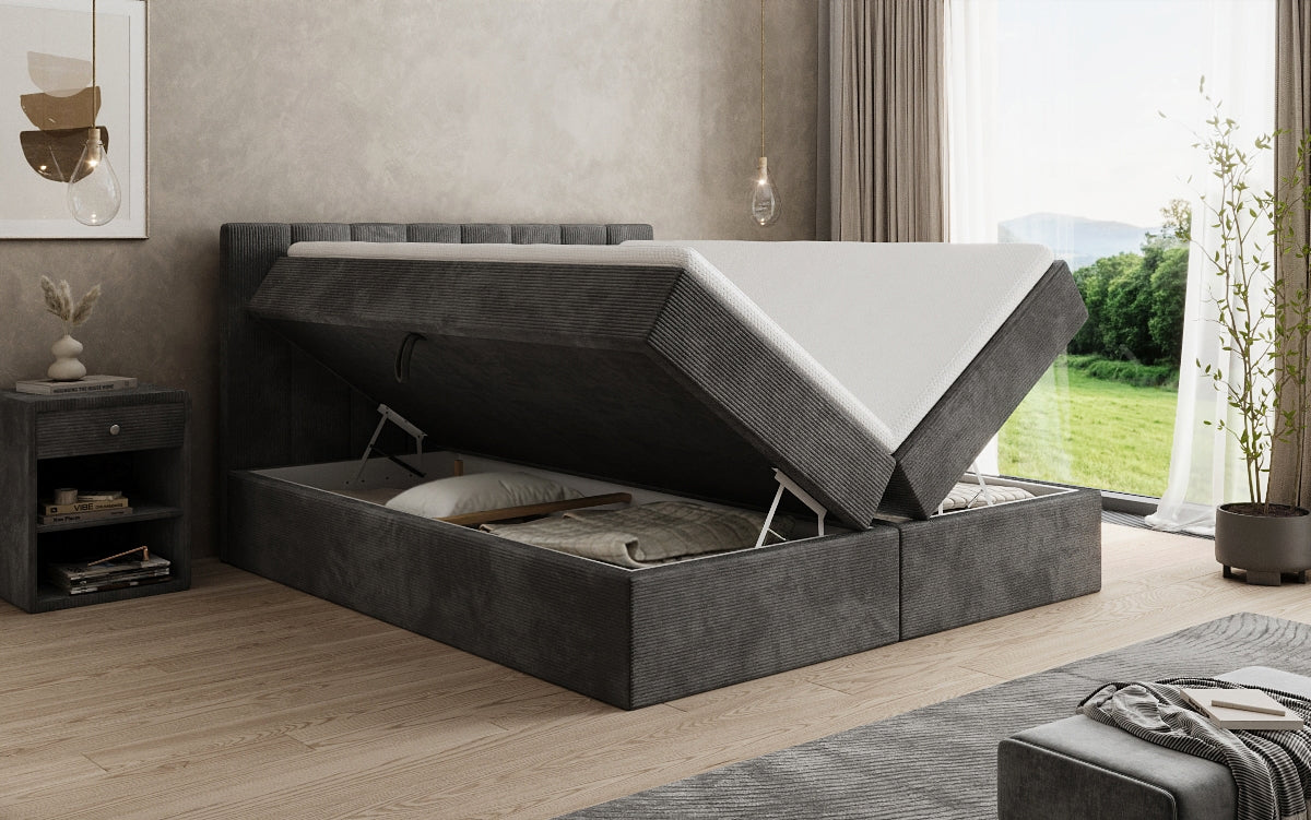 Boxspringbed Sofia in Ribstof met opbergruimte