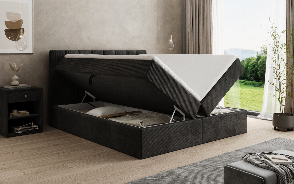 Boxspringbed Sofia in Ribstof met opbergruimte