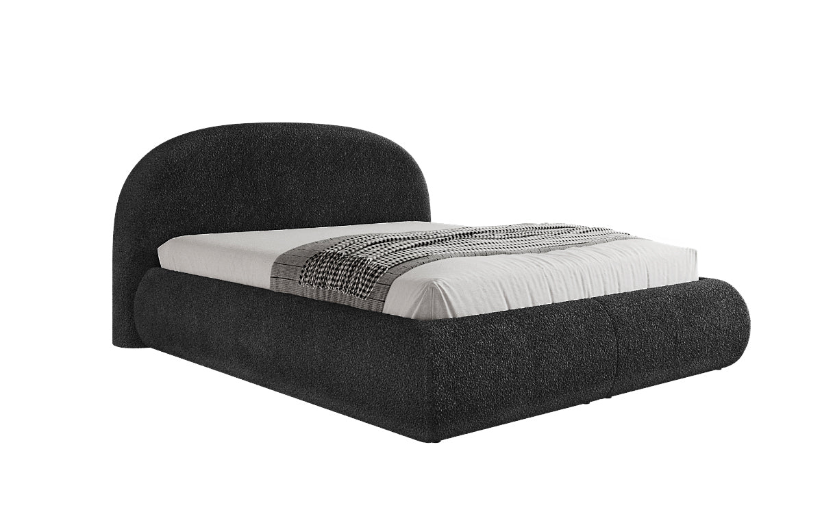 Designer gestoffeerd bed Loop in Teddystof Bouclé met opbergruimte