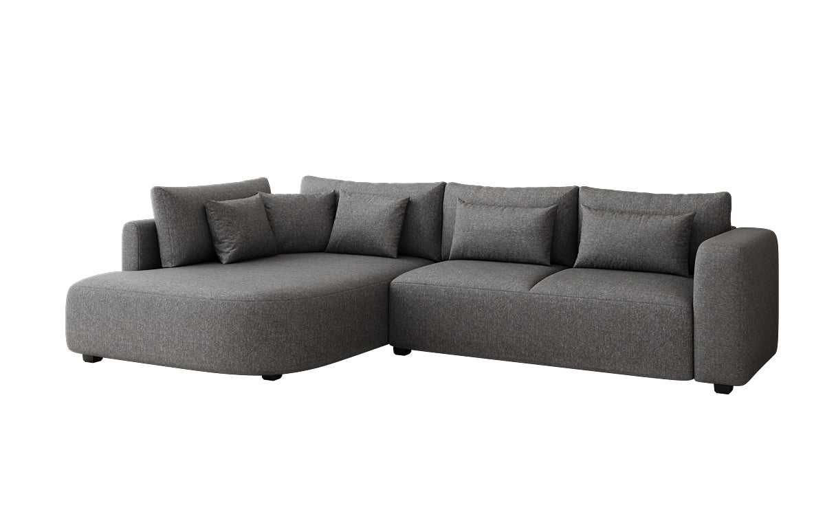 Designer hoekbank Ando met brede ottomane in structuurstof
