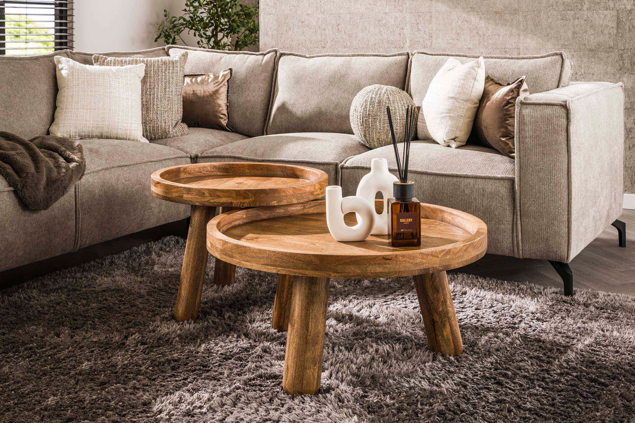 Salontafel Sundari - 2-delige set van duurzaam mangohout met zandkleurige afwerking